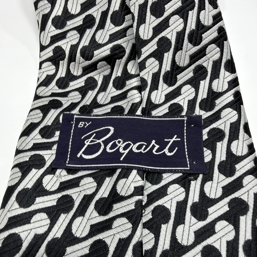 Vintage Bogart 100% Polyester Knit Fat Wide Necktie Black Gray 54"x4.5" Tie - Picture 3 of 6